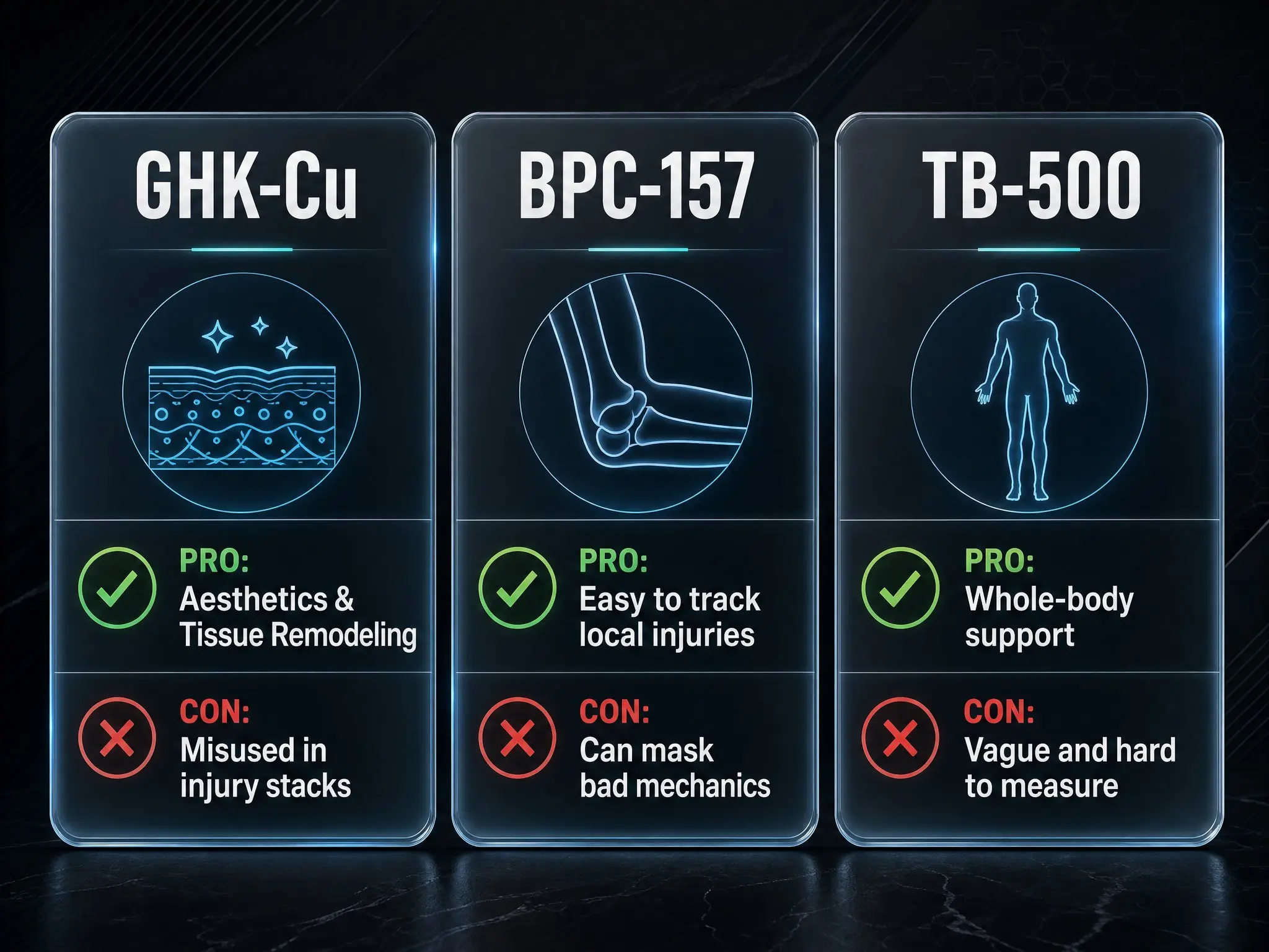 GHK-Cu vs BPC-157 vs TB-500: Use Cases & Safety Guide