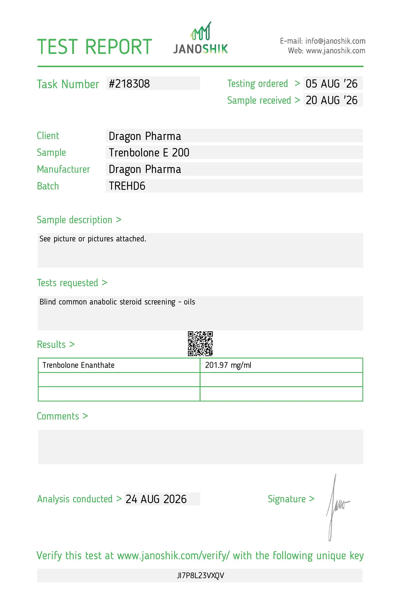 Dragon Pharma Trenbolone 200 Lab Test