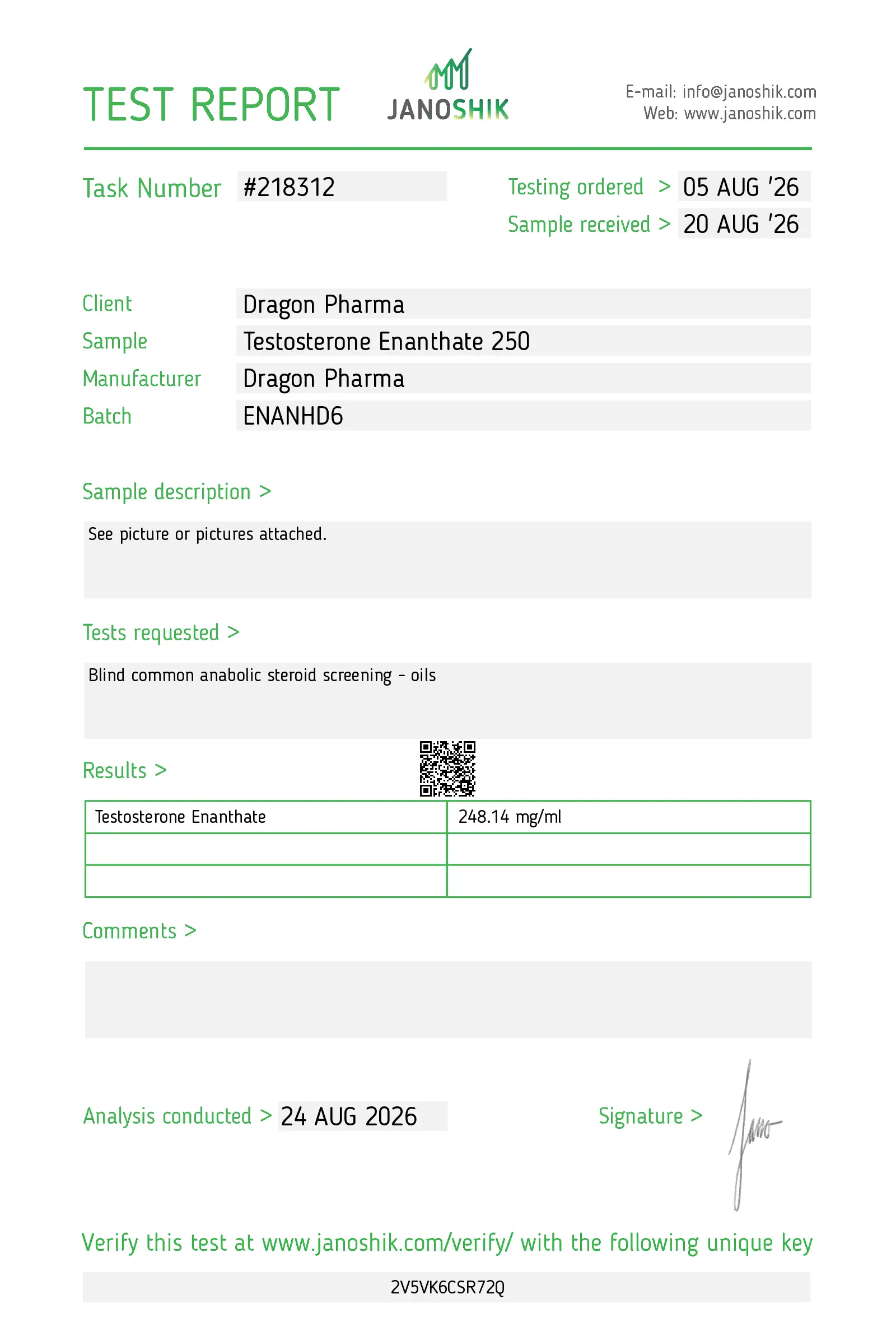 Dragon Pharma Test E 250mg Lab Test