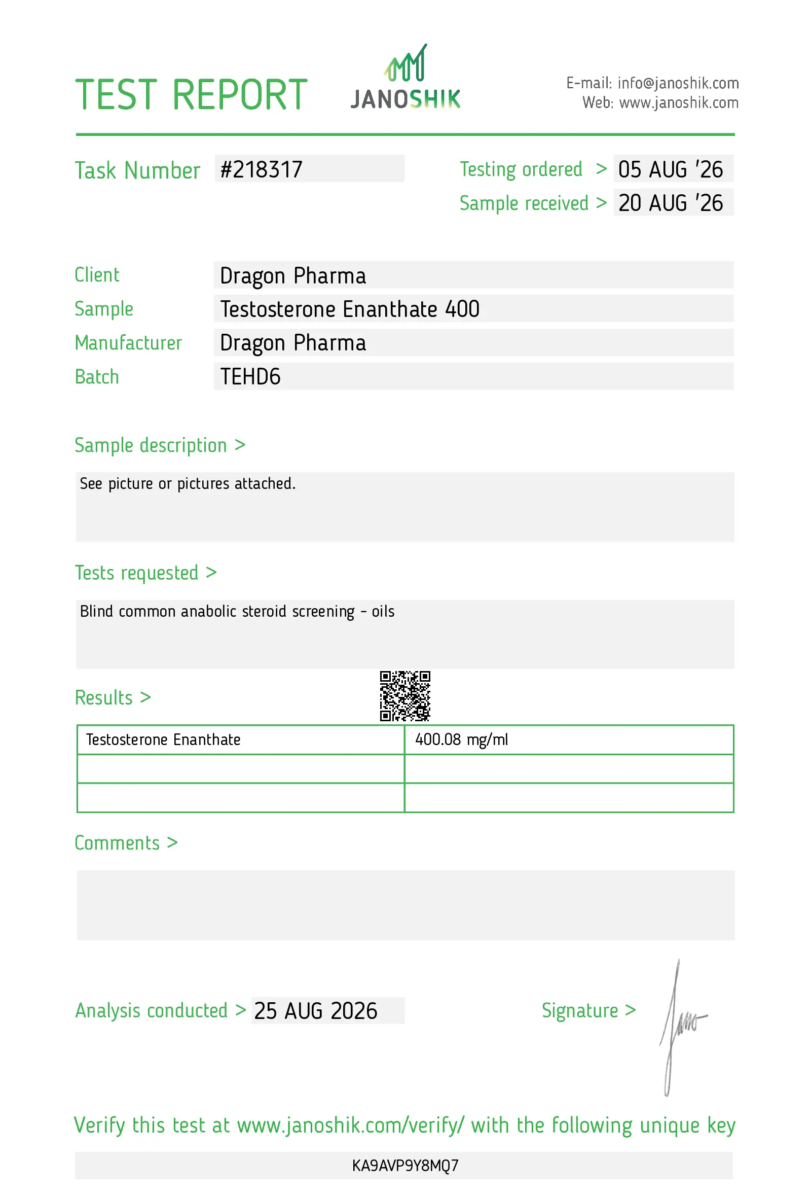 Dragon Pharma Test E 400mg Lab Test