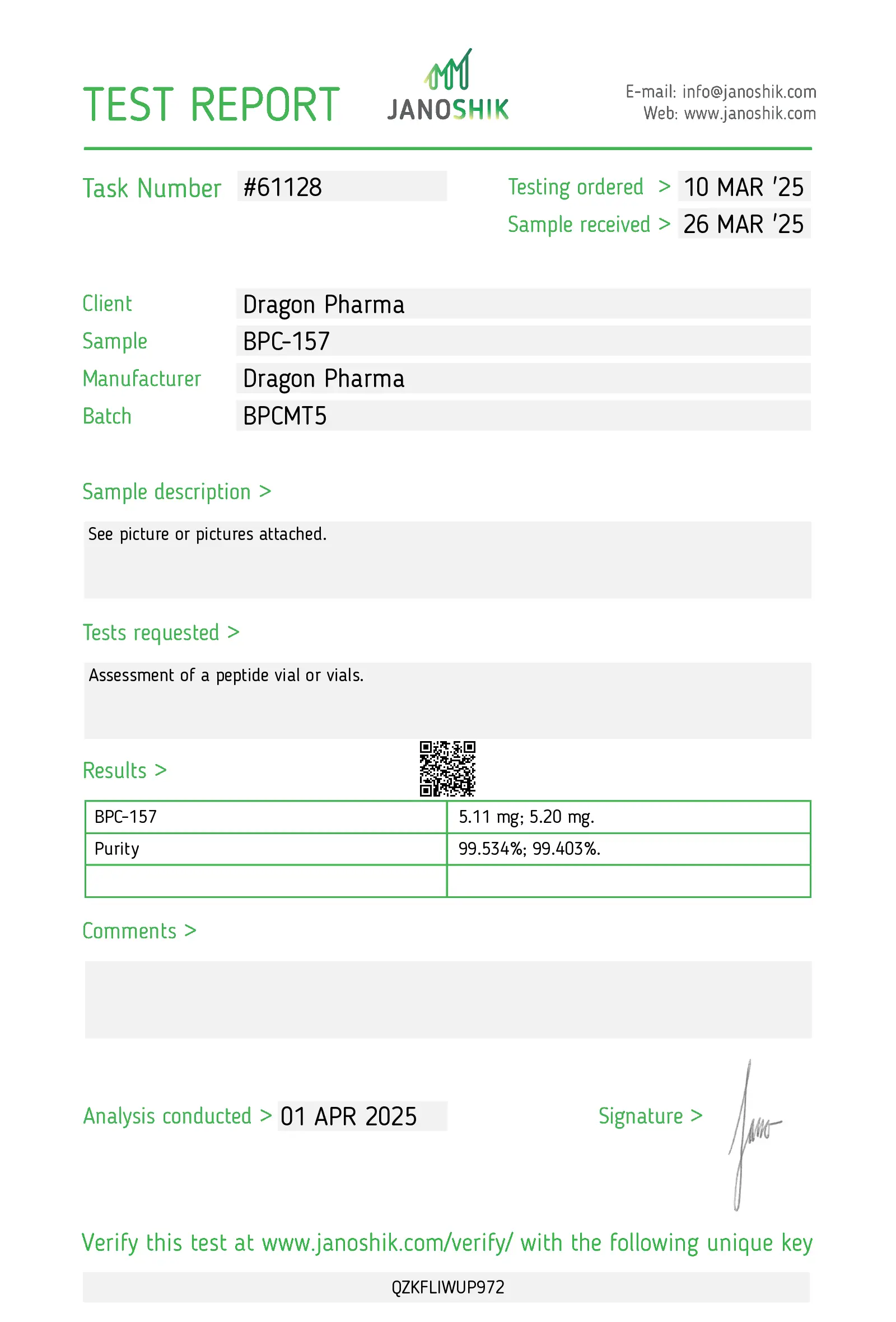 BPC 157 Lab Test March 2025