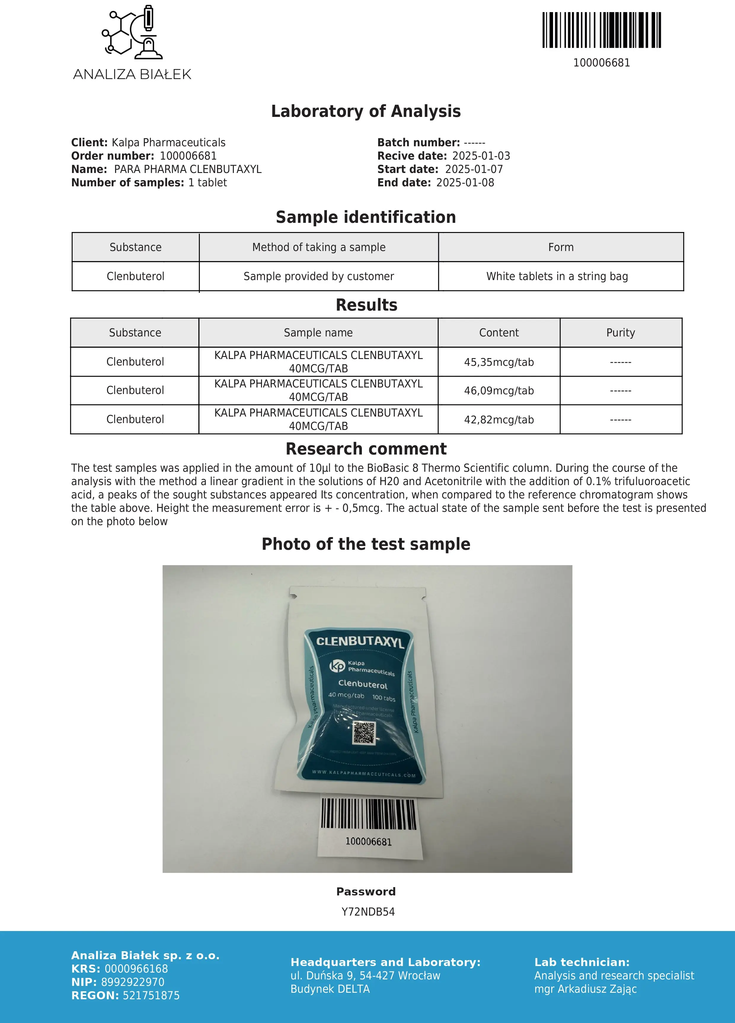 Clenbutaxyl Lab Test