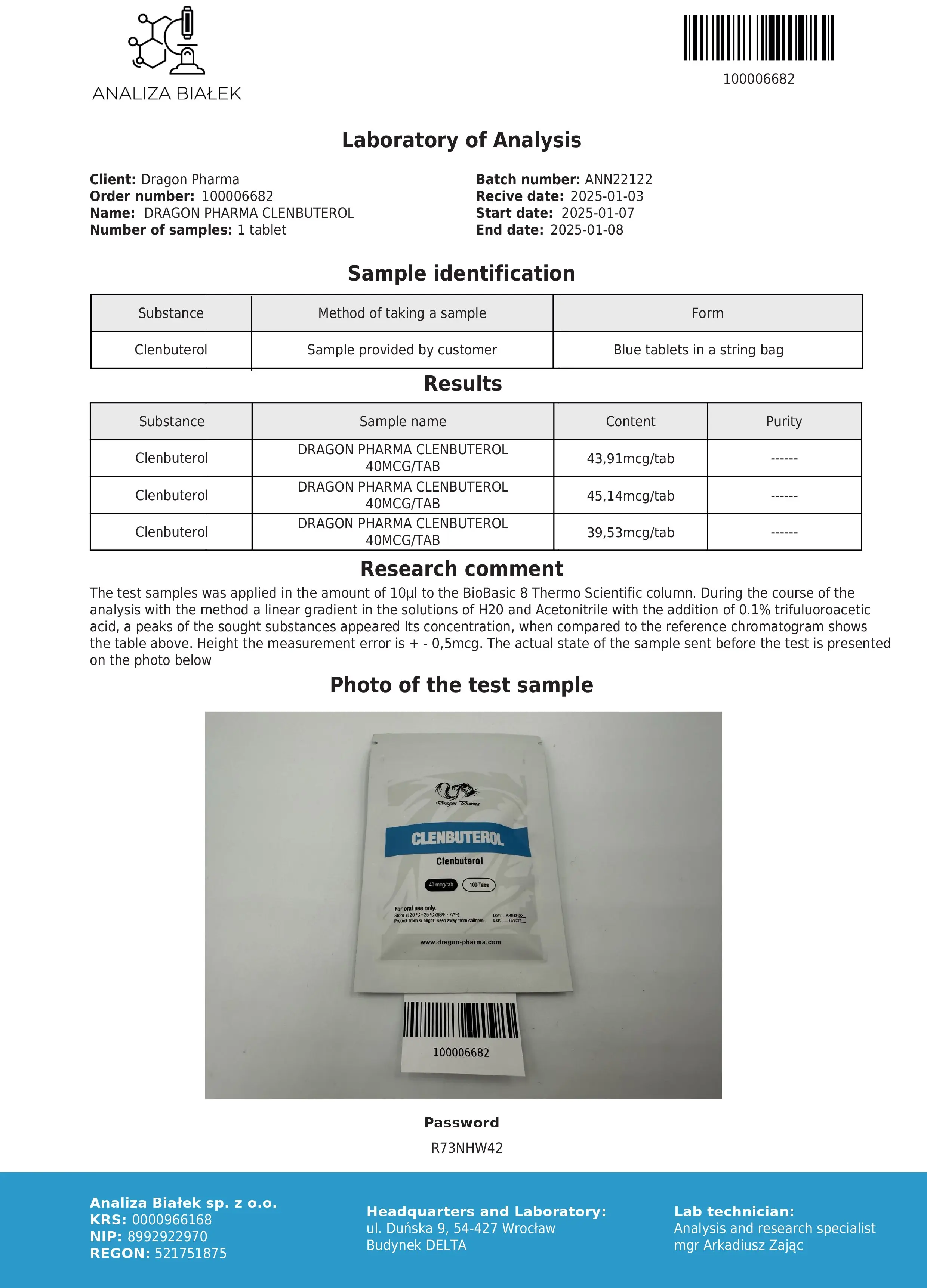 Clenbuterol Lab Test Jan 2025