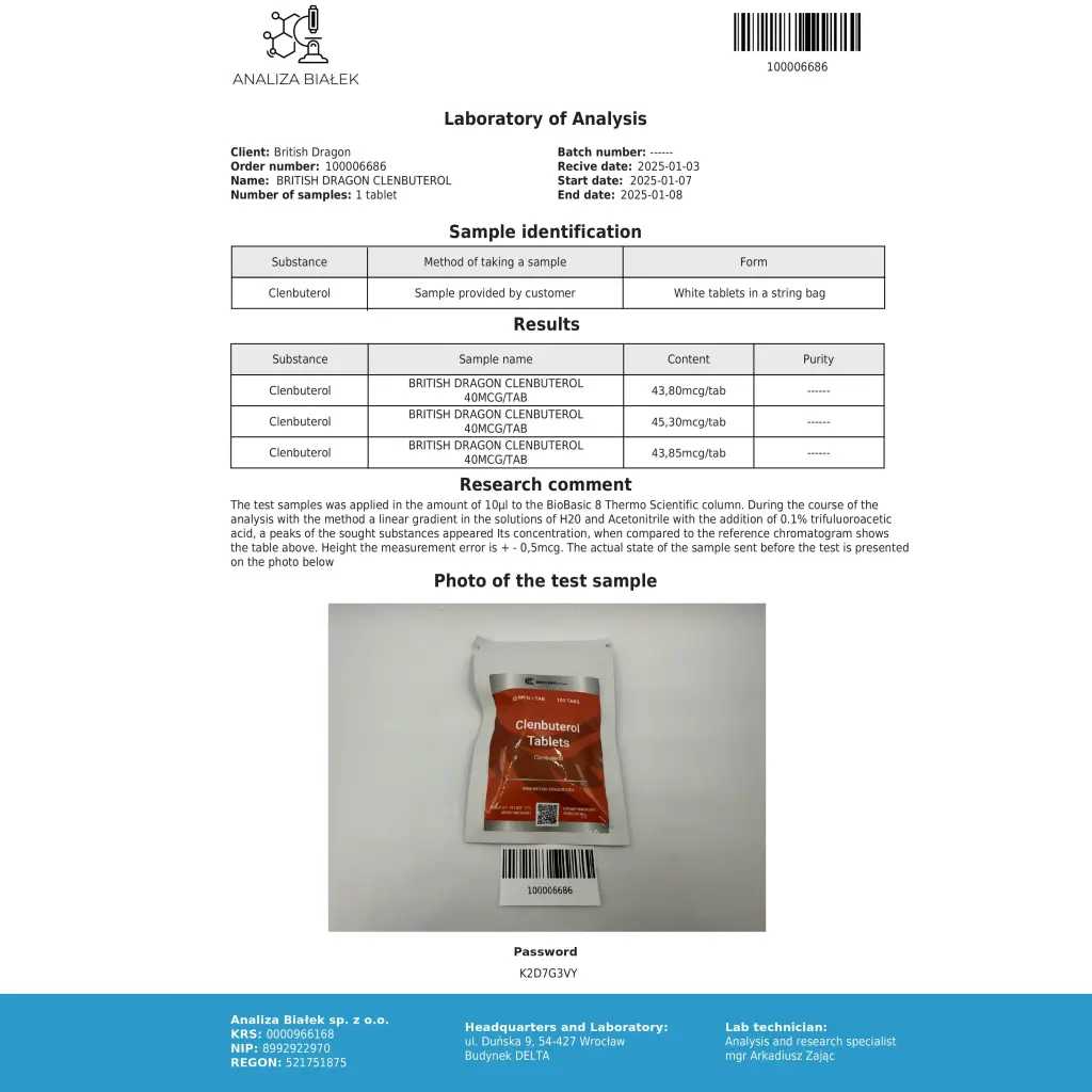 British Dragon Pharmaceuticals Clenbuterol Tablets British Dragon Pharmaceuticals Clenbuterol Tablets