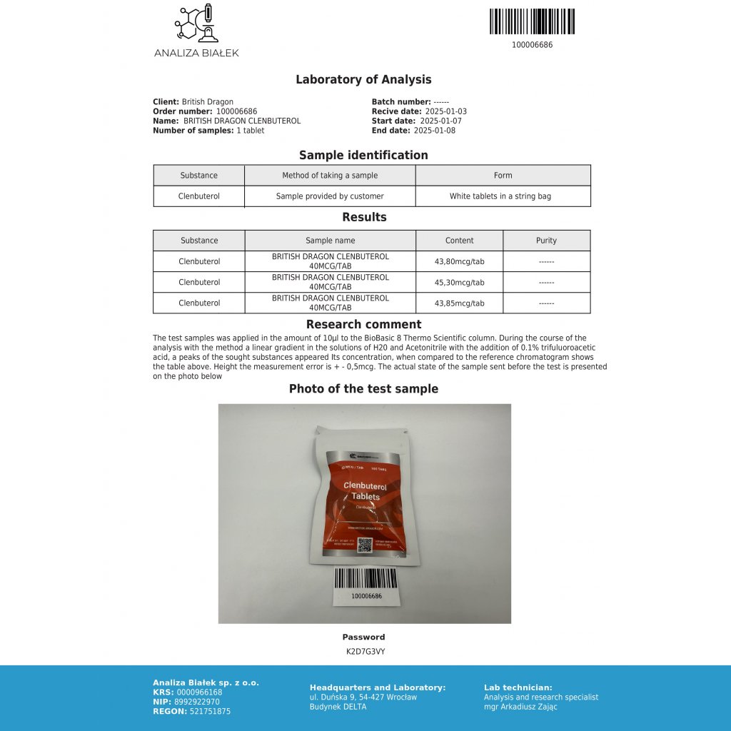 British Dragon Pharmaceuticals Clenbuterol Tablets British Dragon Pharmaceuticals Clenbuterol Tablets