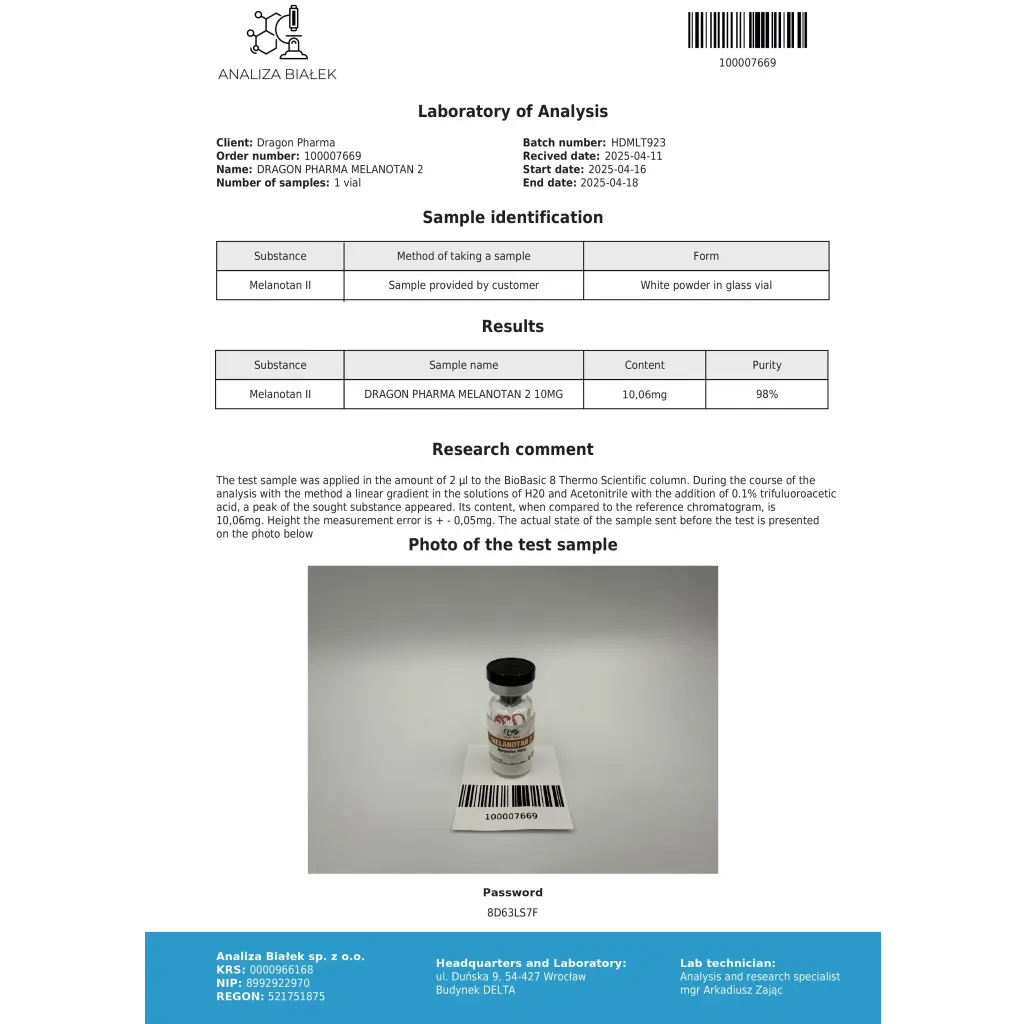 Dragon Pharma, Europe Melanotan 2 10mg