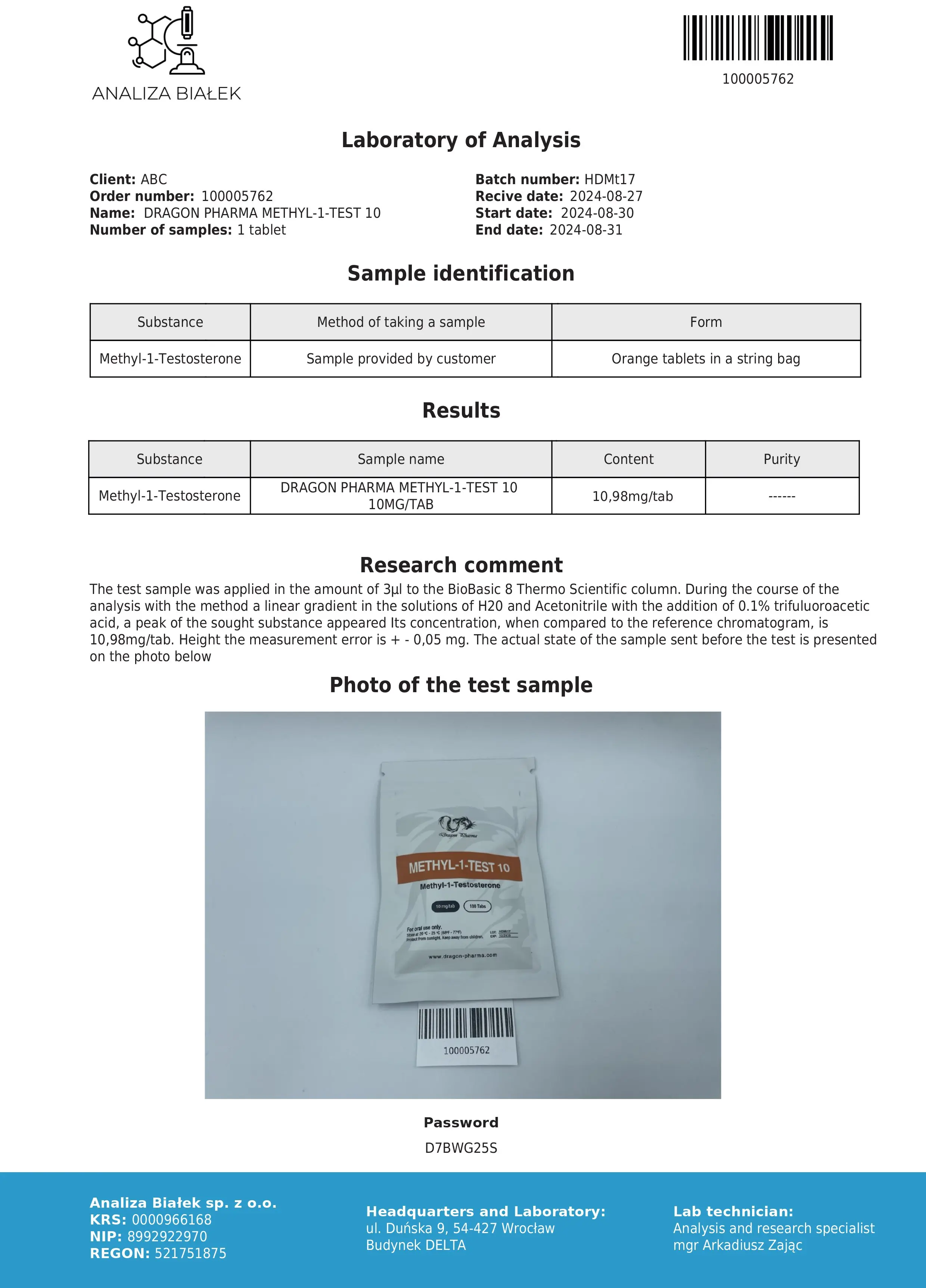 Methyl-1-Test 10 Lab Test