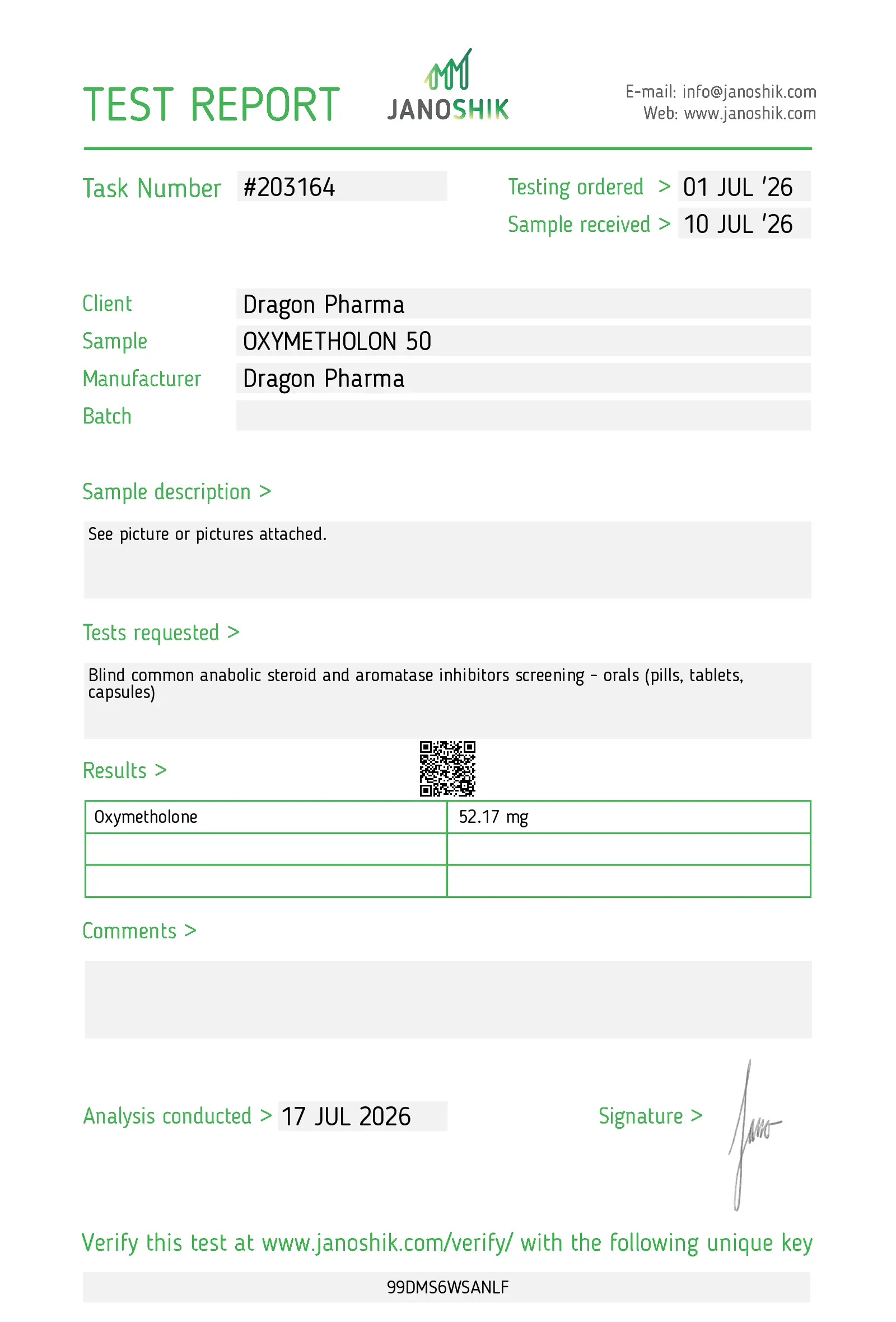 Dragon Pharma Oxymetholone Lab Test