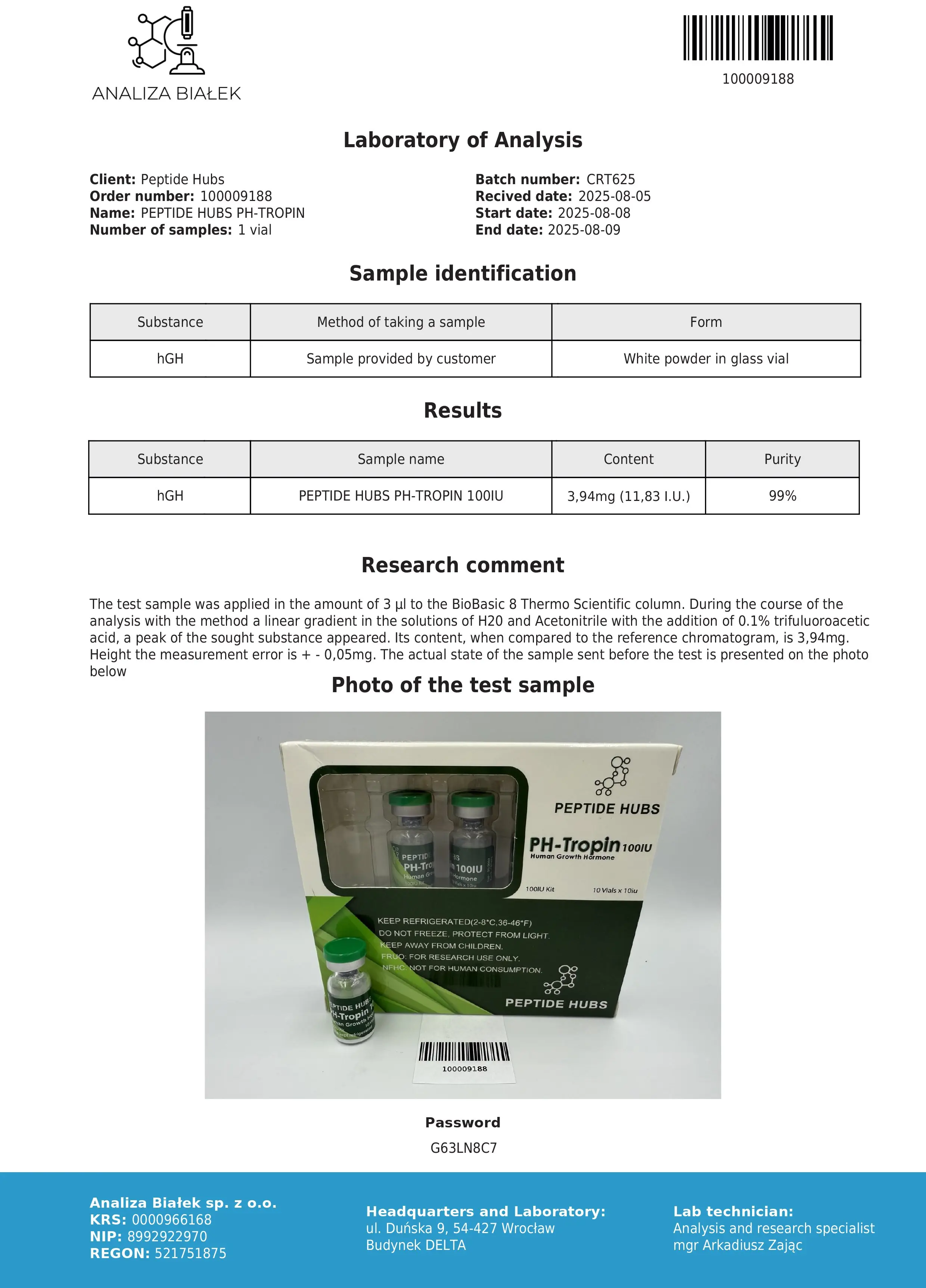 PH-Tropin HGH Lab Test