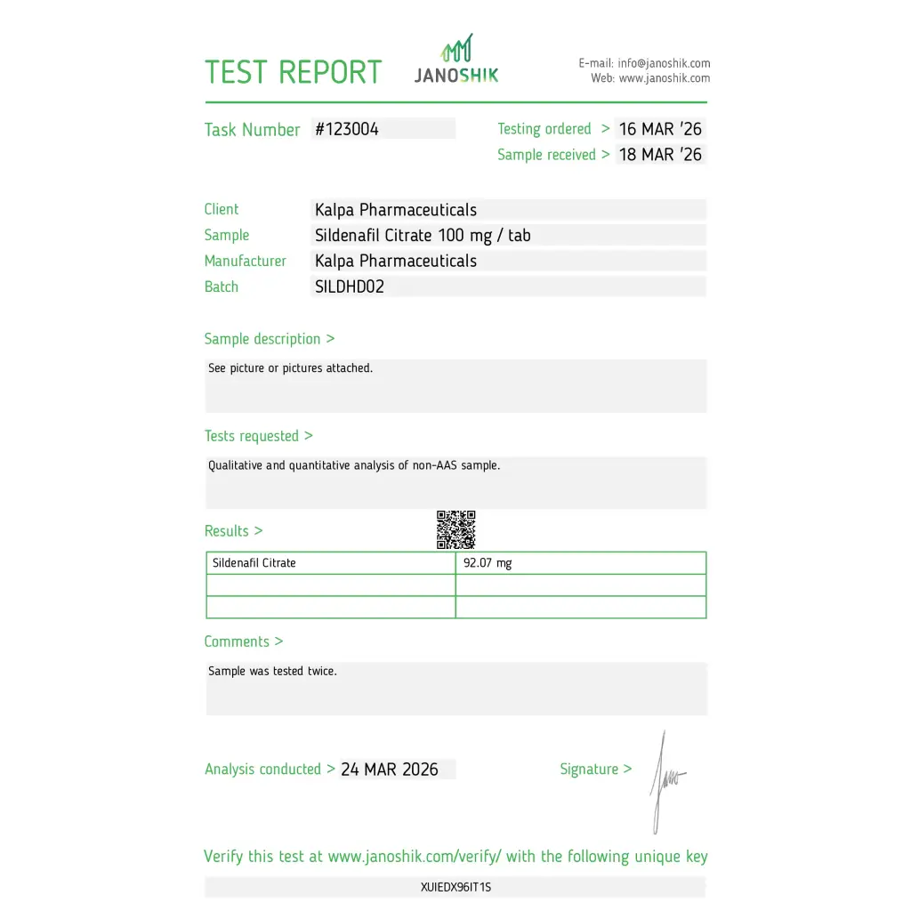 Kalpa Pharmaceuticals LTD, India Sildenaxyl 100 Tabs
