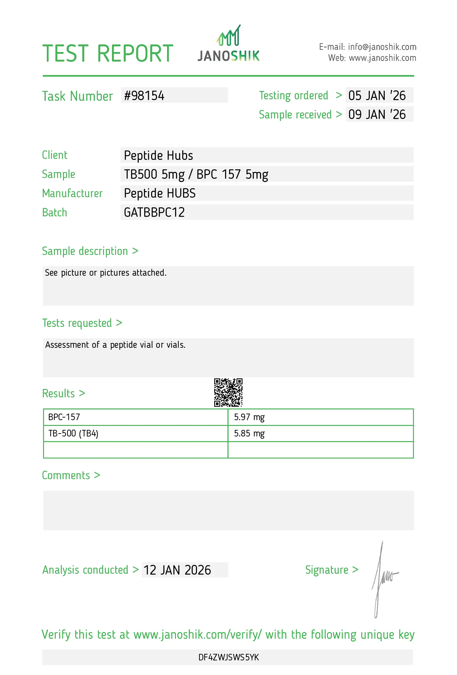 TB 500 and BPC 157 Lab Test Jan 2026