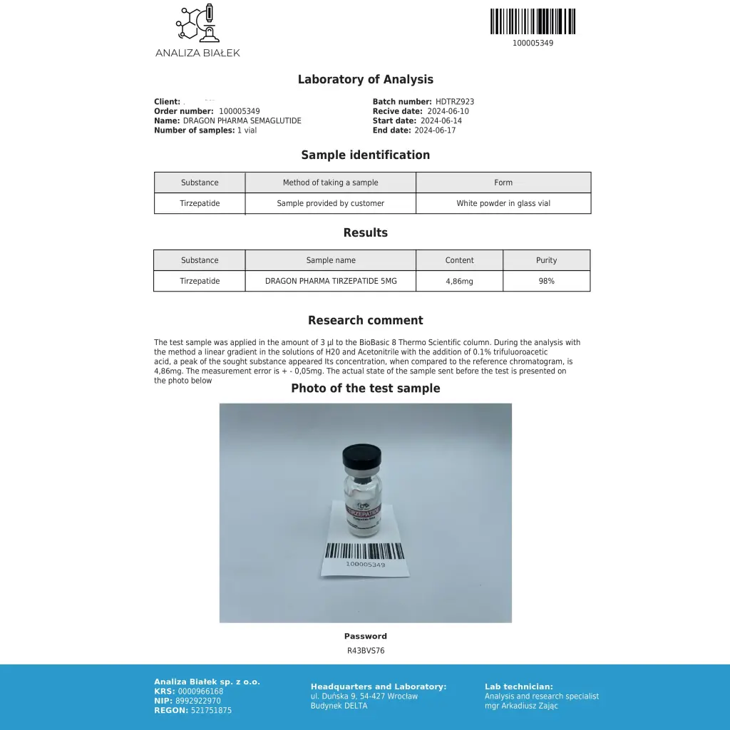 Dragon Pharma, Europe Tirze-Pep 5mg Dragon Pharma, Europe Tirze-Pep 5mg