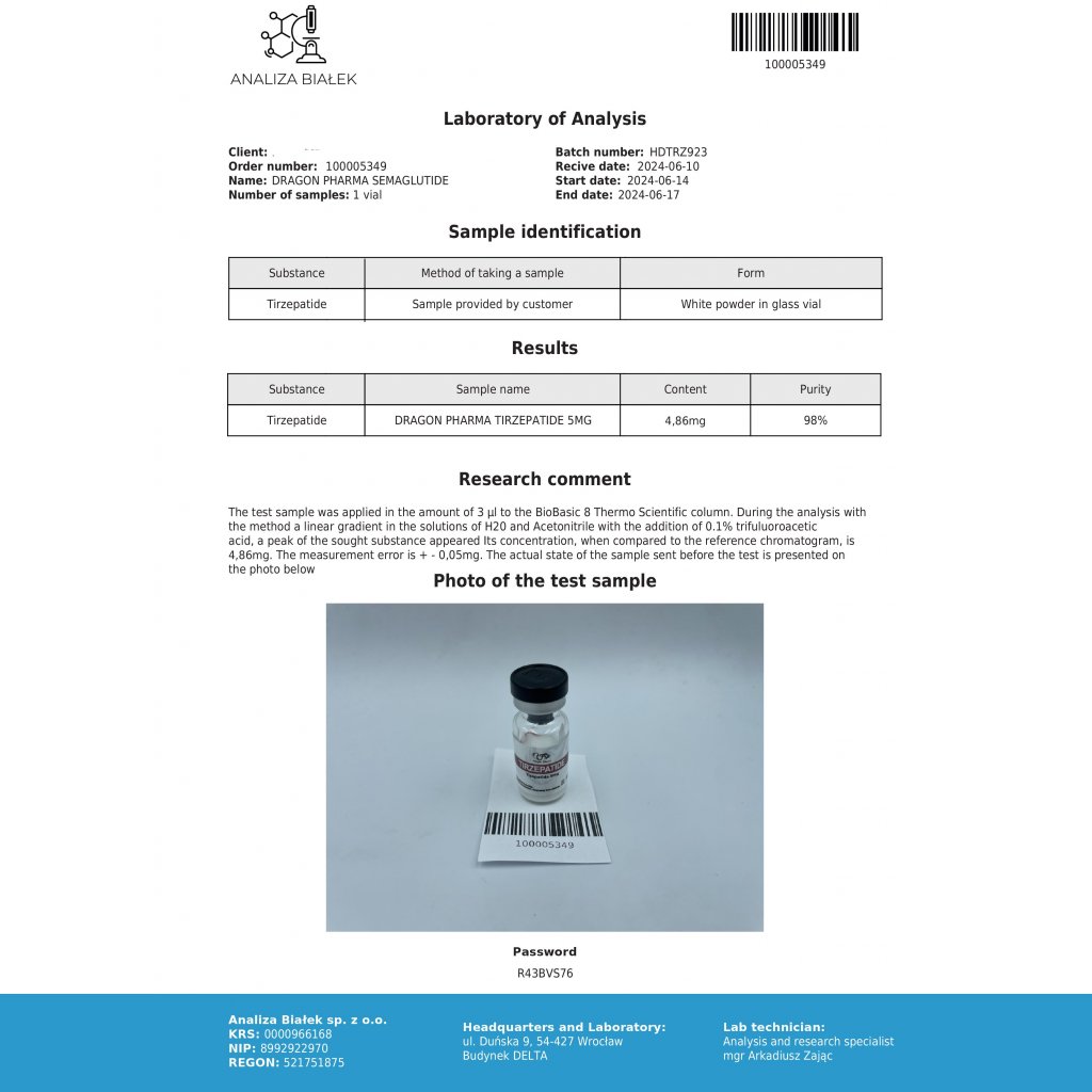 Dragon Pharma, Europe Tirze-Pep 5mg Dragon Pharma, Europe Tirze-Pep 5mg