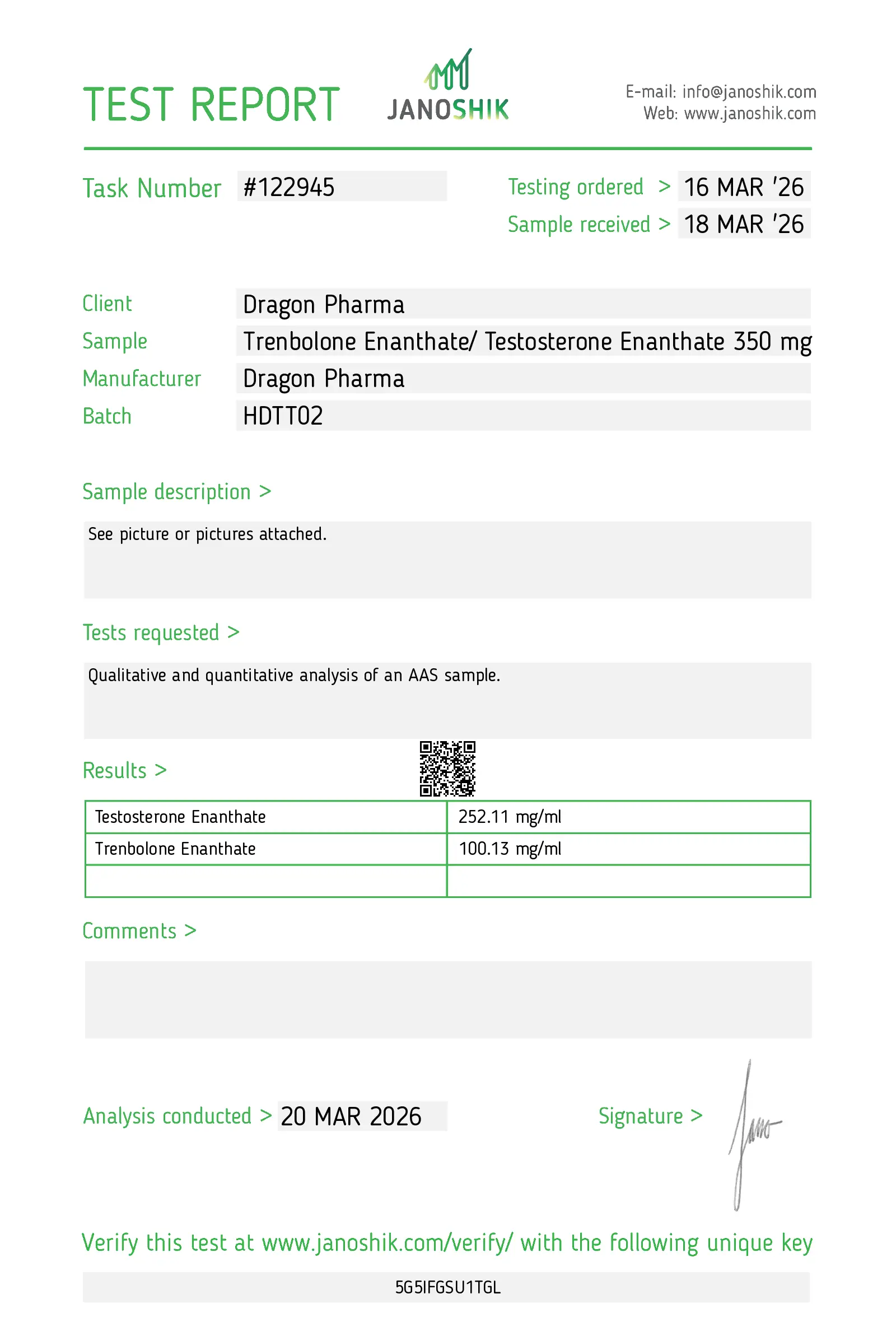 Tren/Test 350 Lab Test March 2026