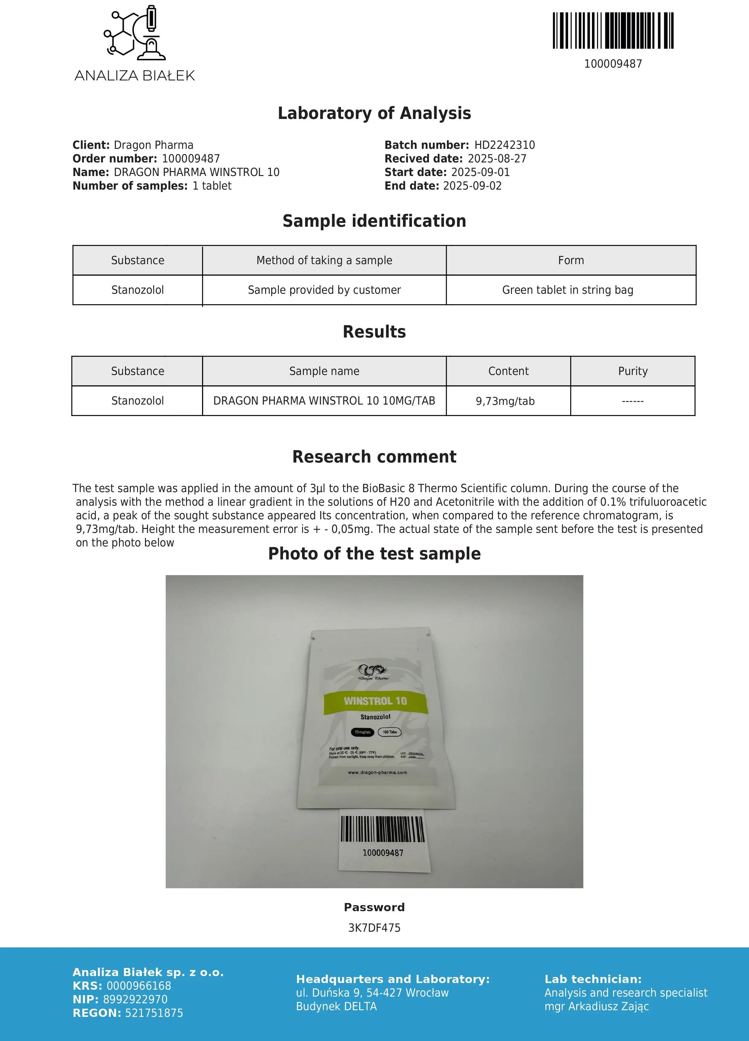 Winstrol 10 Lab Test Sept 2025